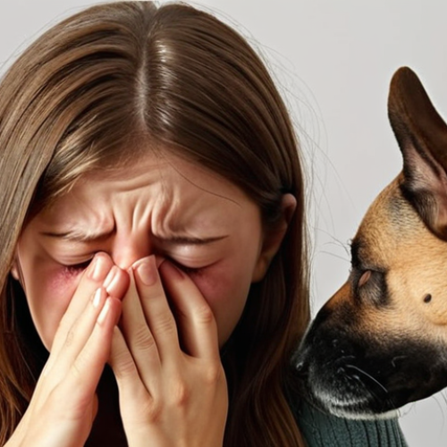 Home 15 **
A person sneezing and rubbing their eyes, with a dog nearby. Emphasis on the allergic reaction.
**