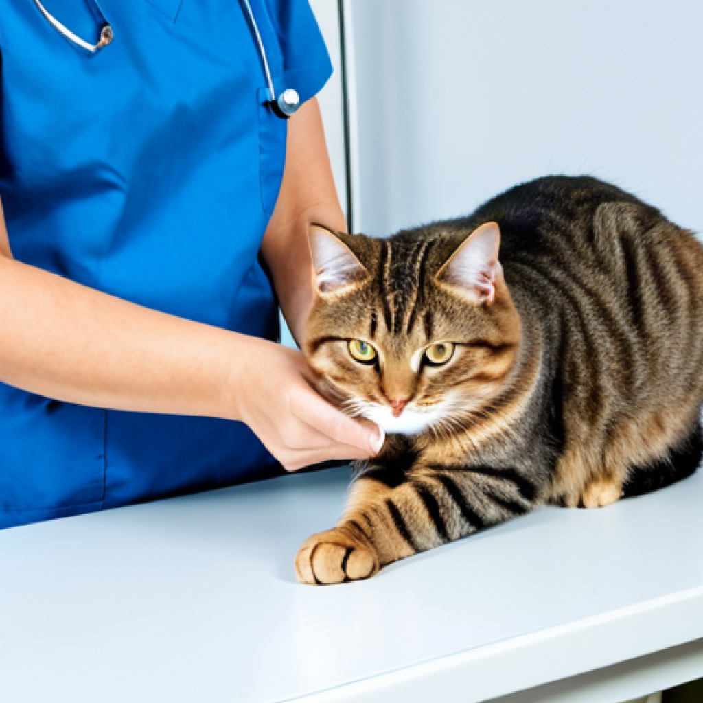 **

"A professional veterinarian examining a fully clothed, healthy domestic cat. The cat is on an examination table in a bright, clean vet's office. The vet is wearing appropriate medical attire.  Safe for work, appropriate content, modest, family-friendly. Perfect anatomy, correct proportions, natural pose, well-formed hands, proper finger count, natural body proportions, professional photography, high quality."

**