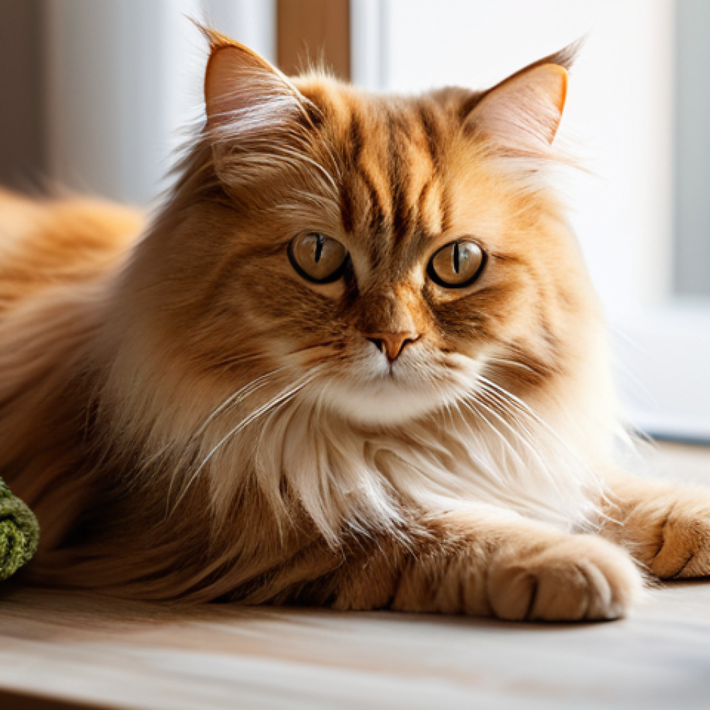 고양이 약물 복용 요령 - **Prompt:** A serene and brightly lit indoor scene. A kind-faced, gentle human (gender-neutral, wear...