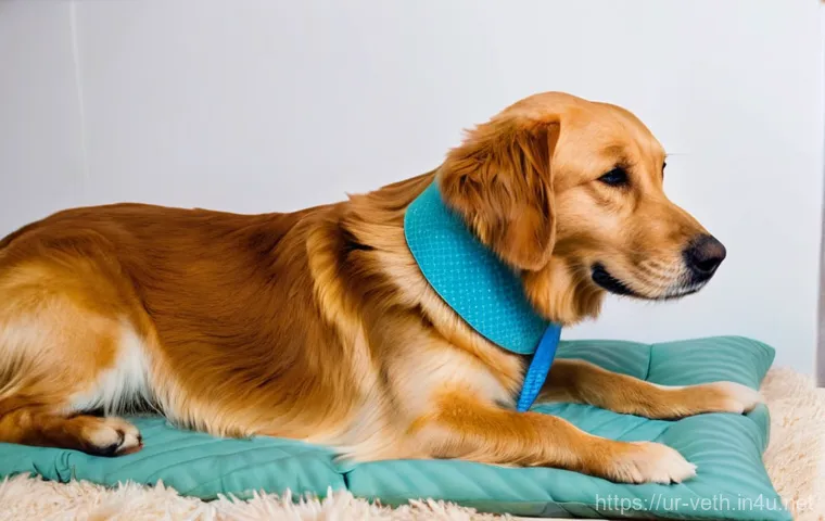 강아지 수술 후 흉터 관리 - **Prompt 1: Post-Surgery Comfort and Immediate Care**
"A Golden Retriever mix dog, named 'Browni...