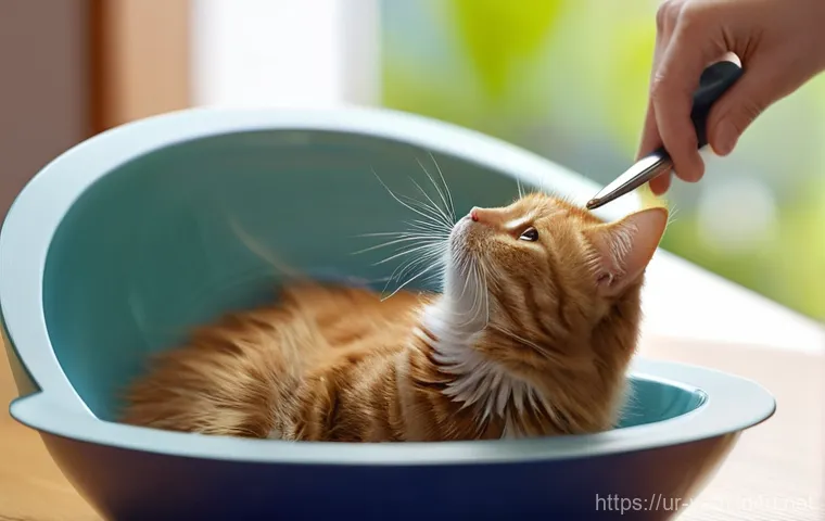 고양이 탈모 증상과 치료 - **Prompt 1: Healthy Cat Grooming and Nutrition**
An indoor scene featuring a cheerful and health...